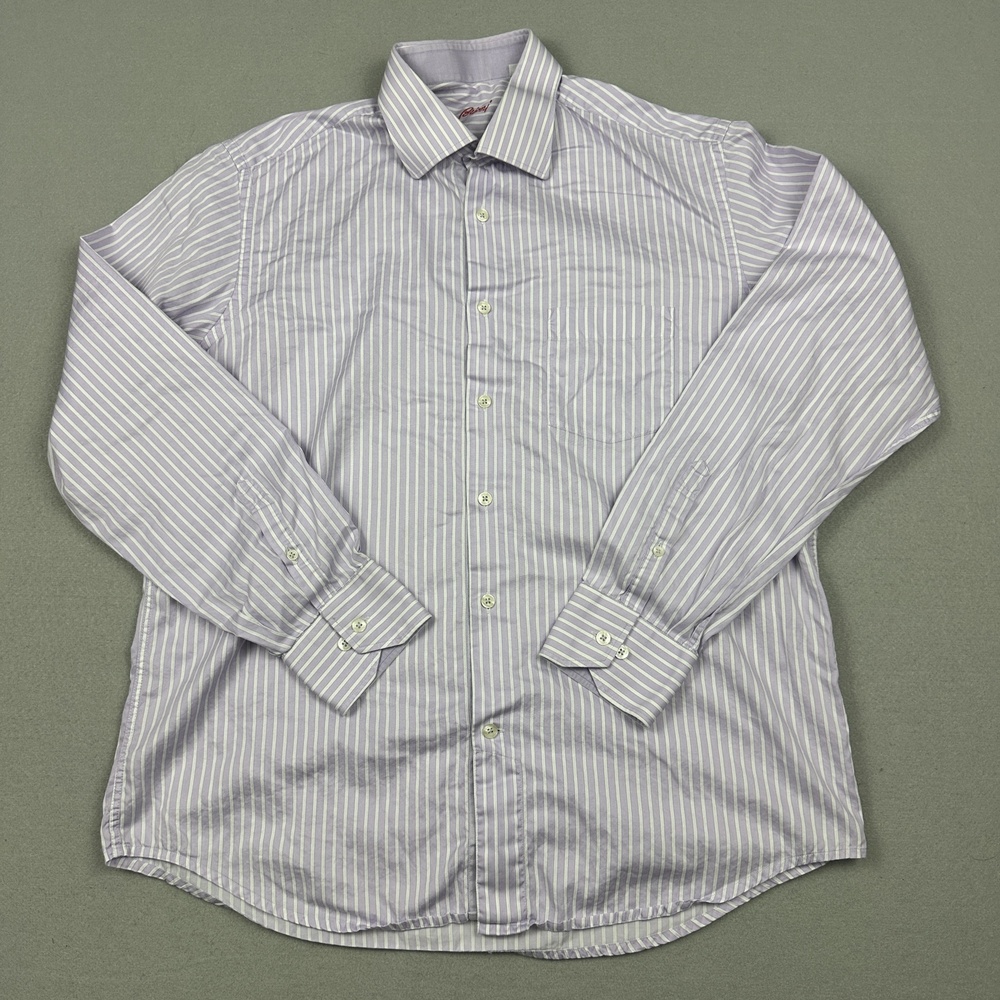 Brioni Shirt Mens XL Purple Striped Long Sleeve Dress Shirt 100% Cotton